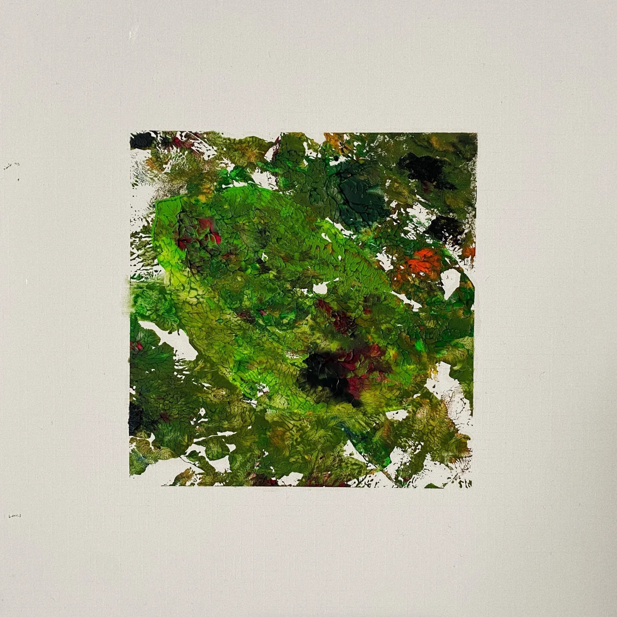 Small green abstract composition surrounded by a white border.