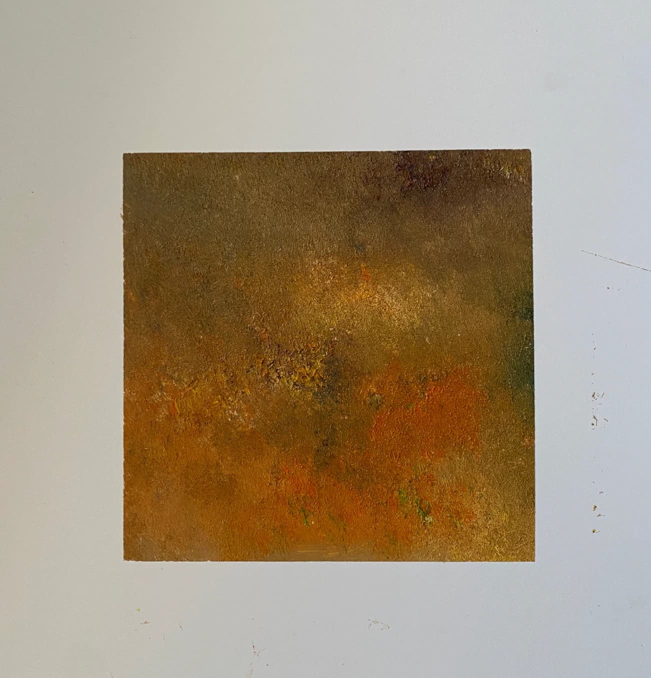 Square abstract composition in ochre and brown.