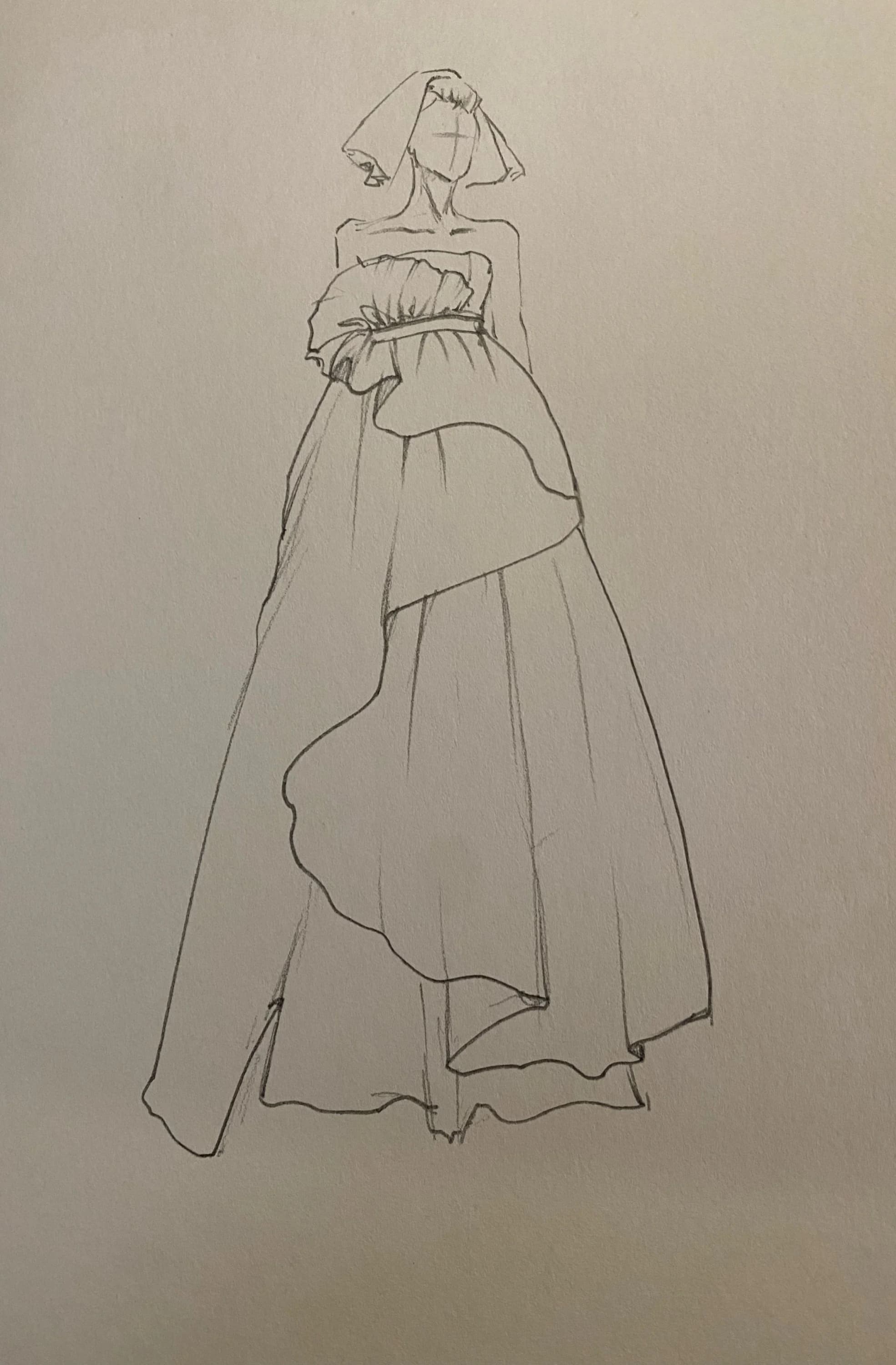 Pencil sketch of a layered dress.