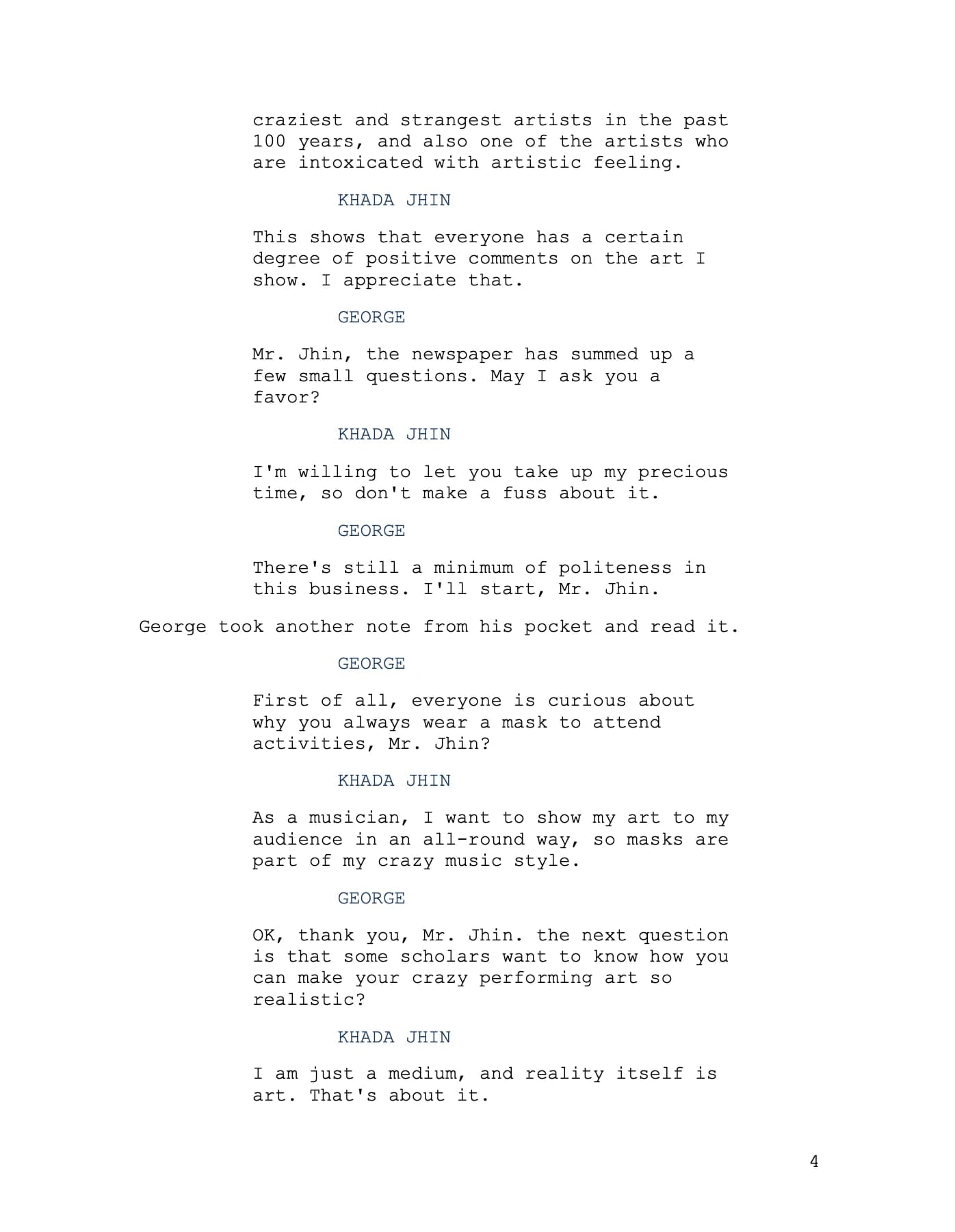 Curtain Call screenplay, source page image 3.