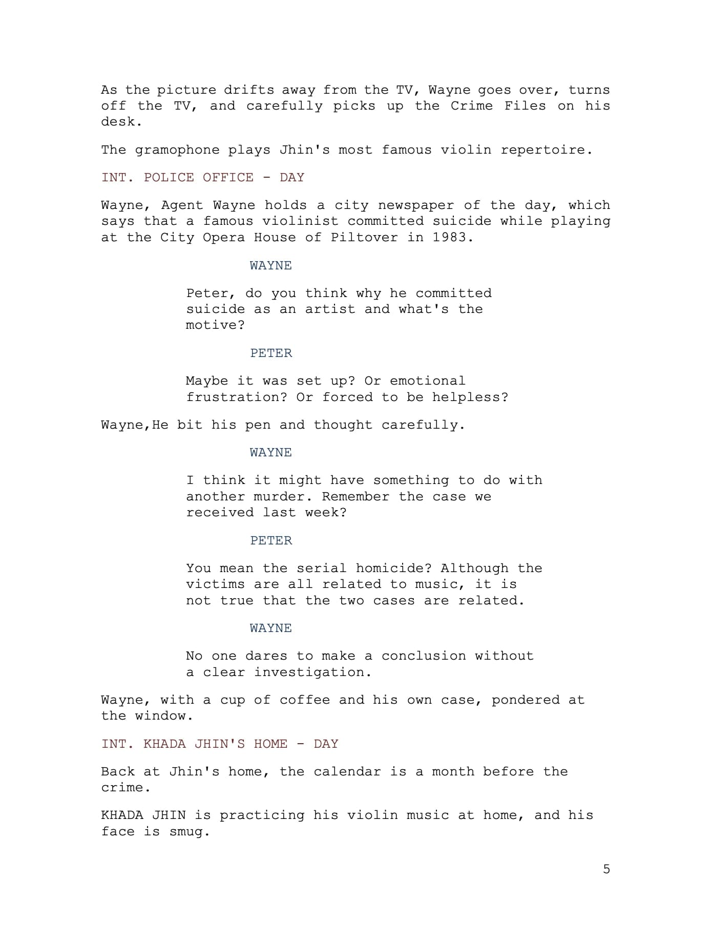 Curtain Call screenplay, source page image 4.