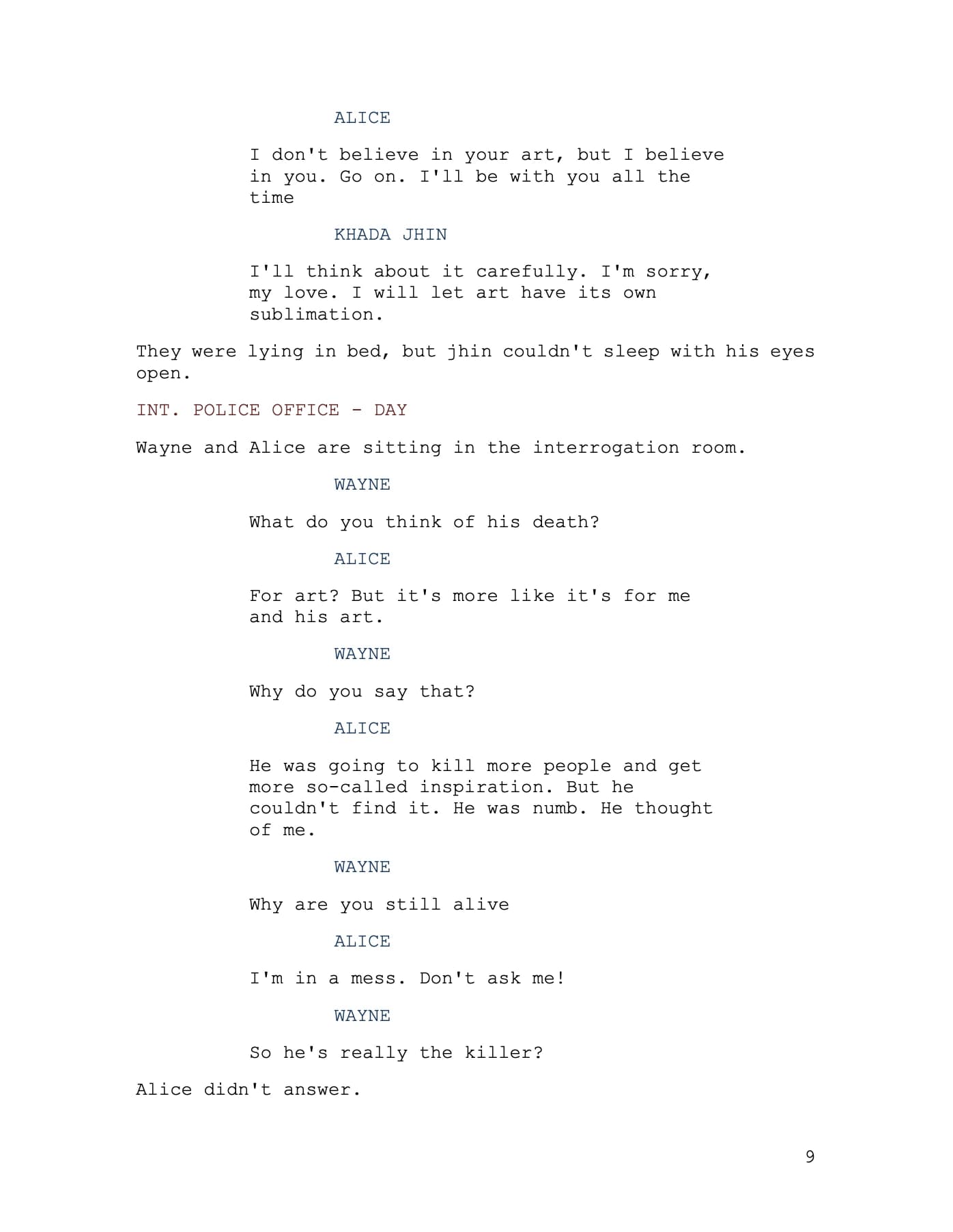Curtain Call screenplay, source page image 8.