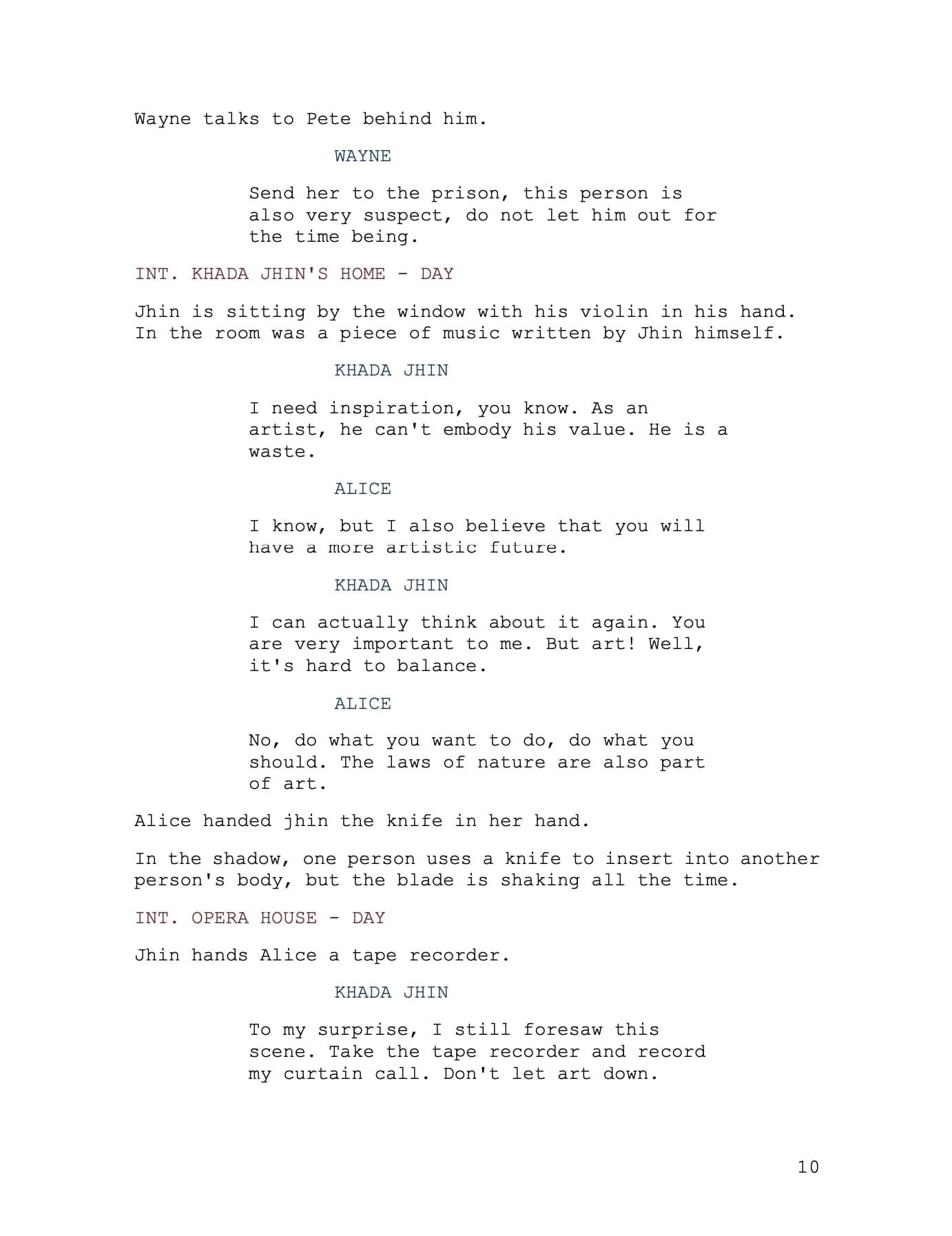 Curtain Call screenplay, source page image 9.