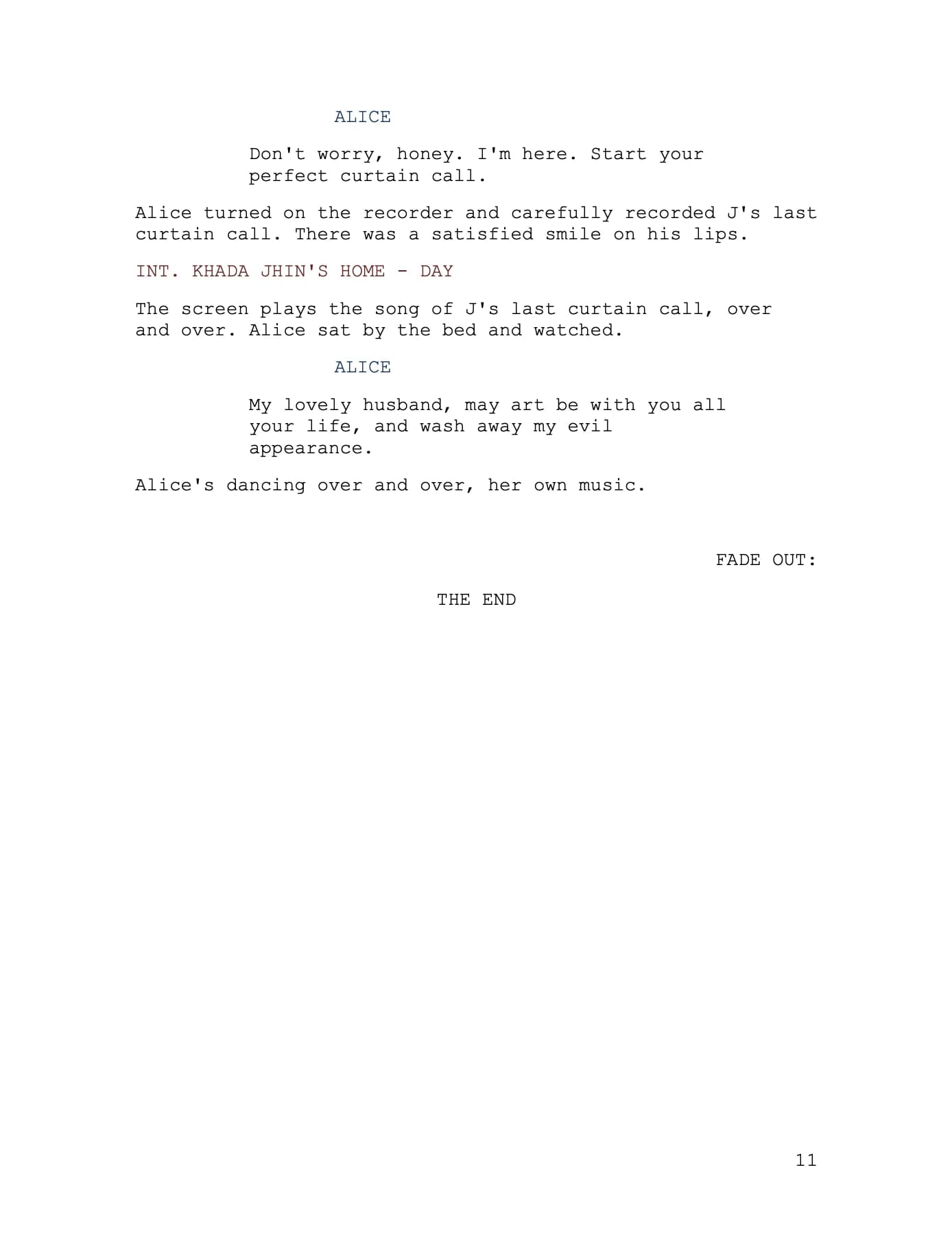 Curtain Call screenplay, source page image 10.