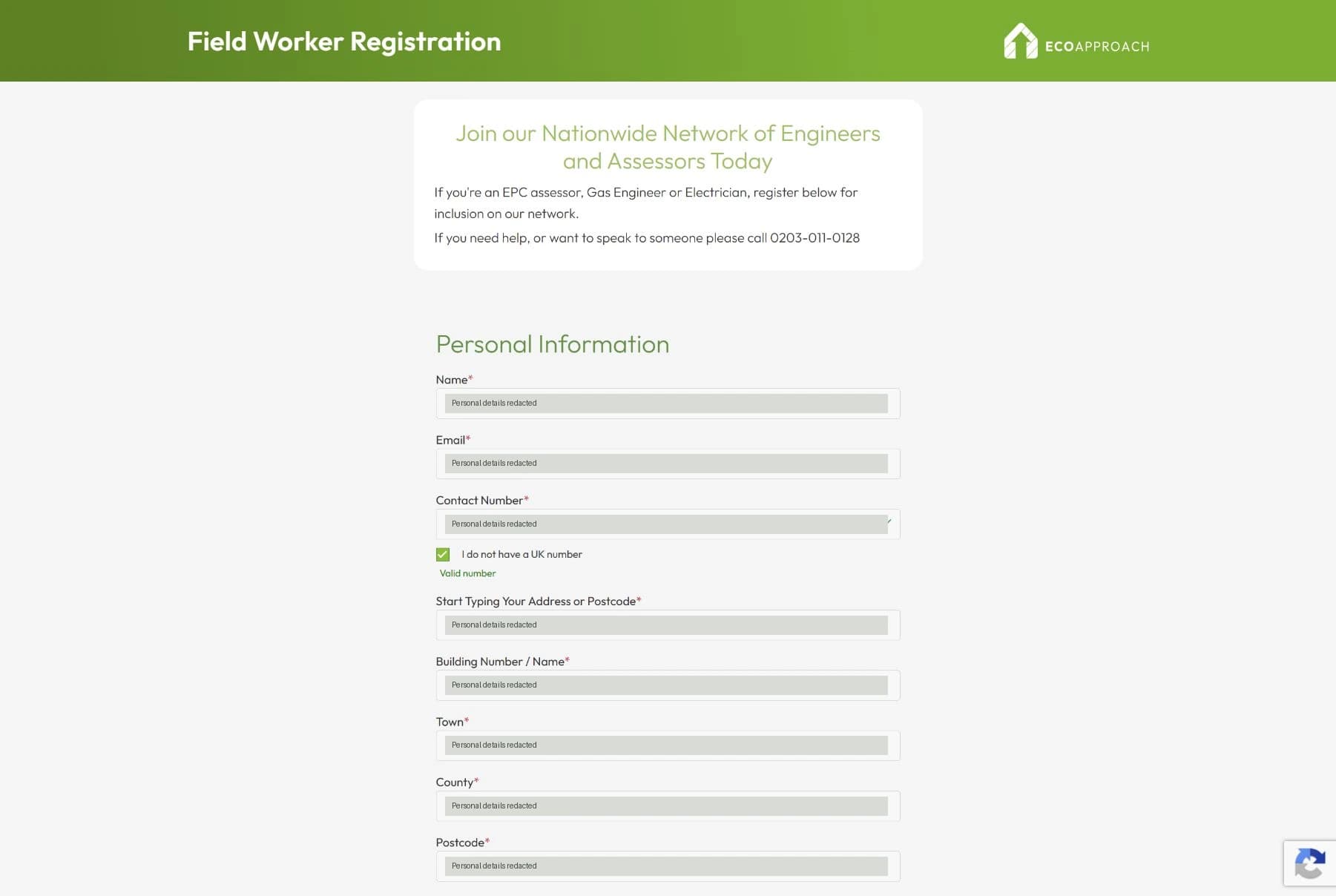field worker registration interface on desktop