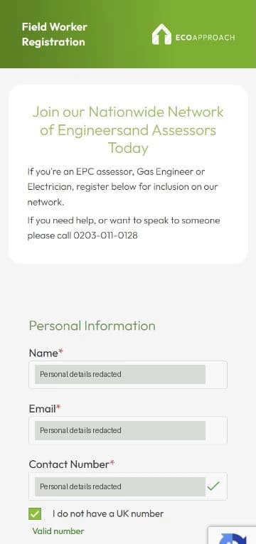 field worker registration interface on mobile