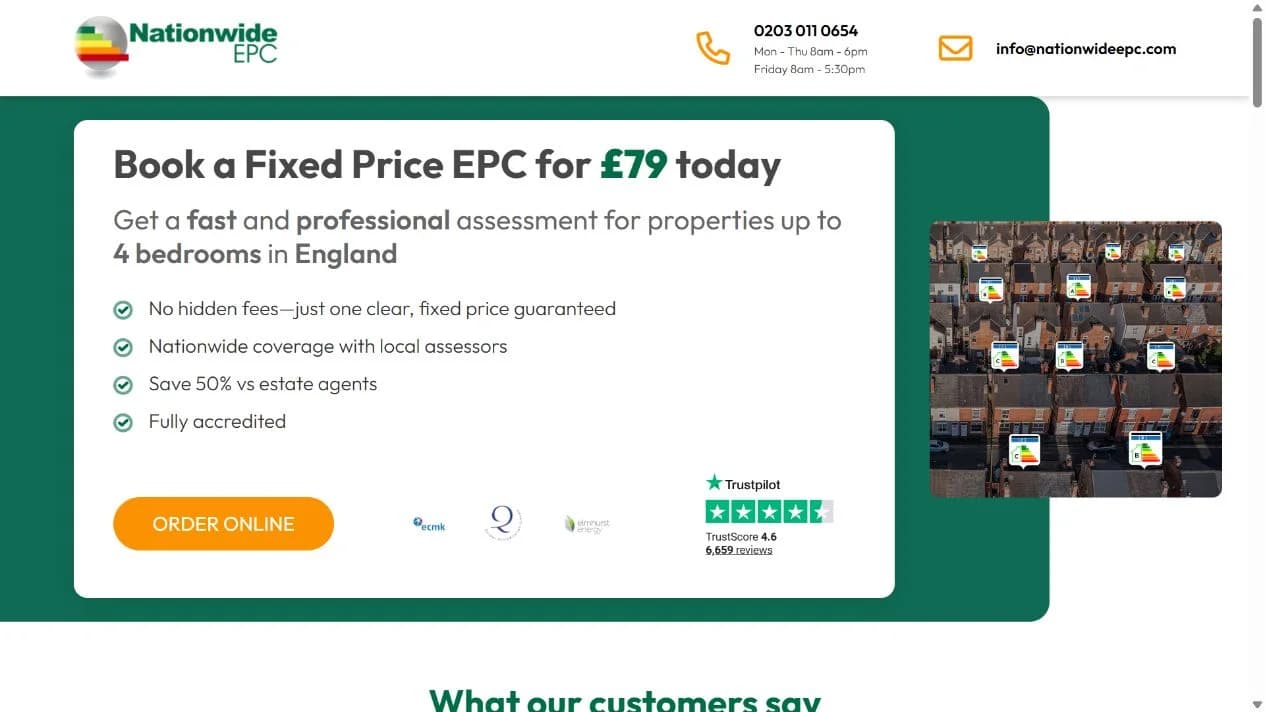 Nationwide EPC landing page with service information and its primary call to action