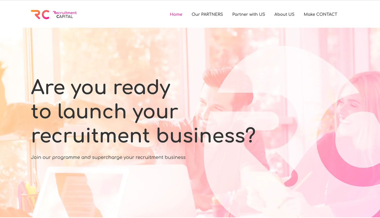 Recruitment Capital landing page with a coral and pink visual identity.