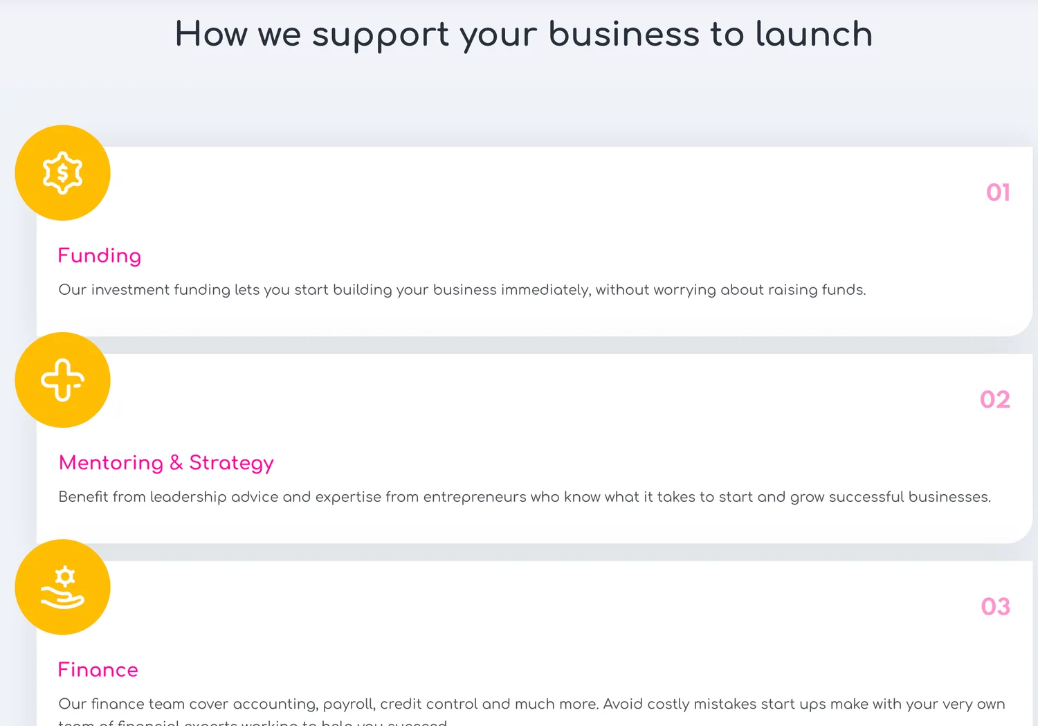 Recruitment Capital service cards for funding, mentoring and finance.