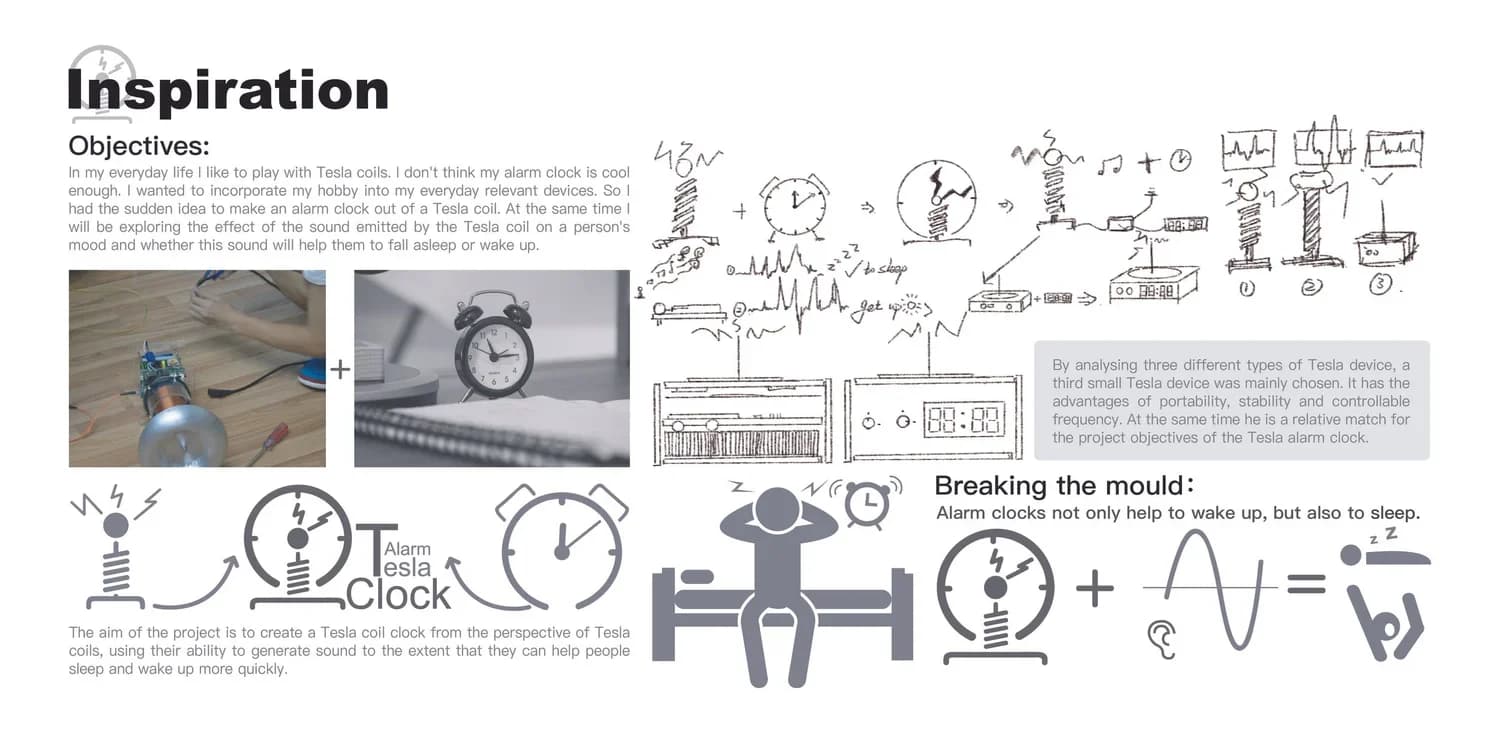 Tesla Alarm Clock inspiration sketches and form studies.