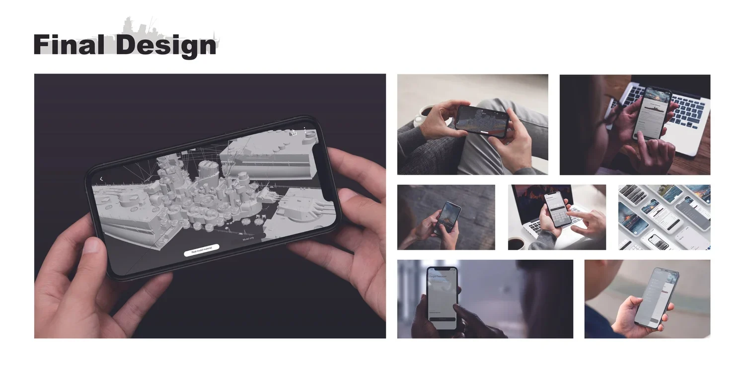 World of Warships physical controller with mobile game and prototype photographs.
