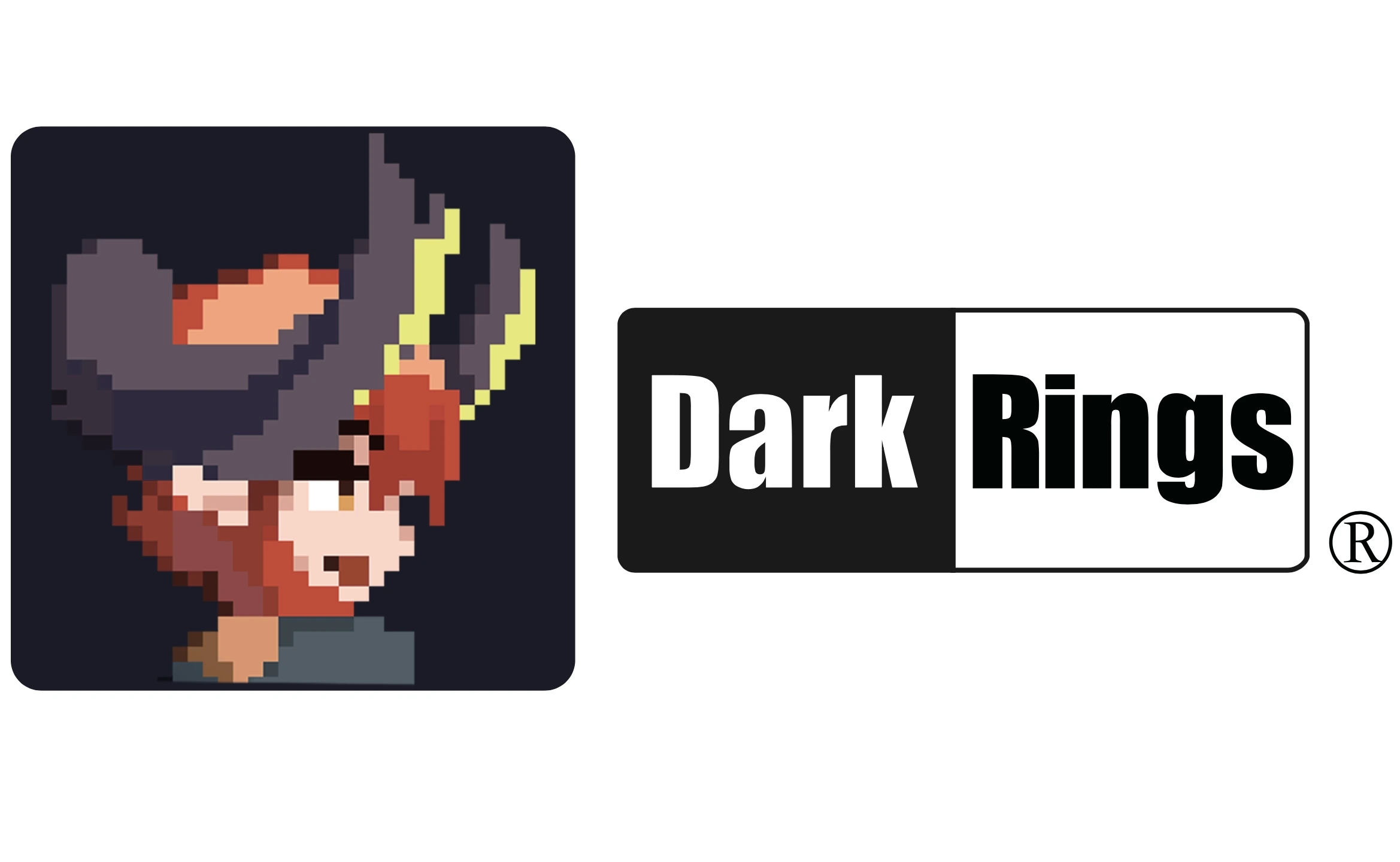 Dark Rings logo and pixel-art character.