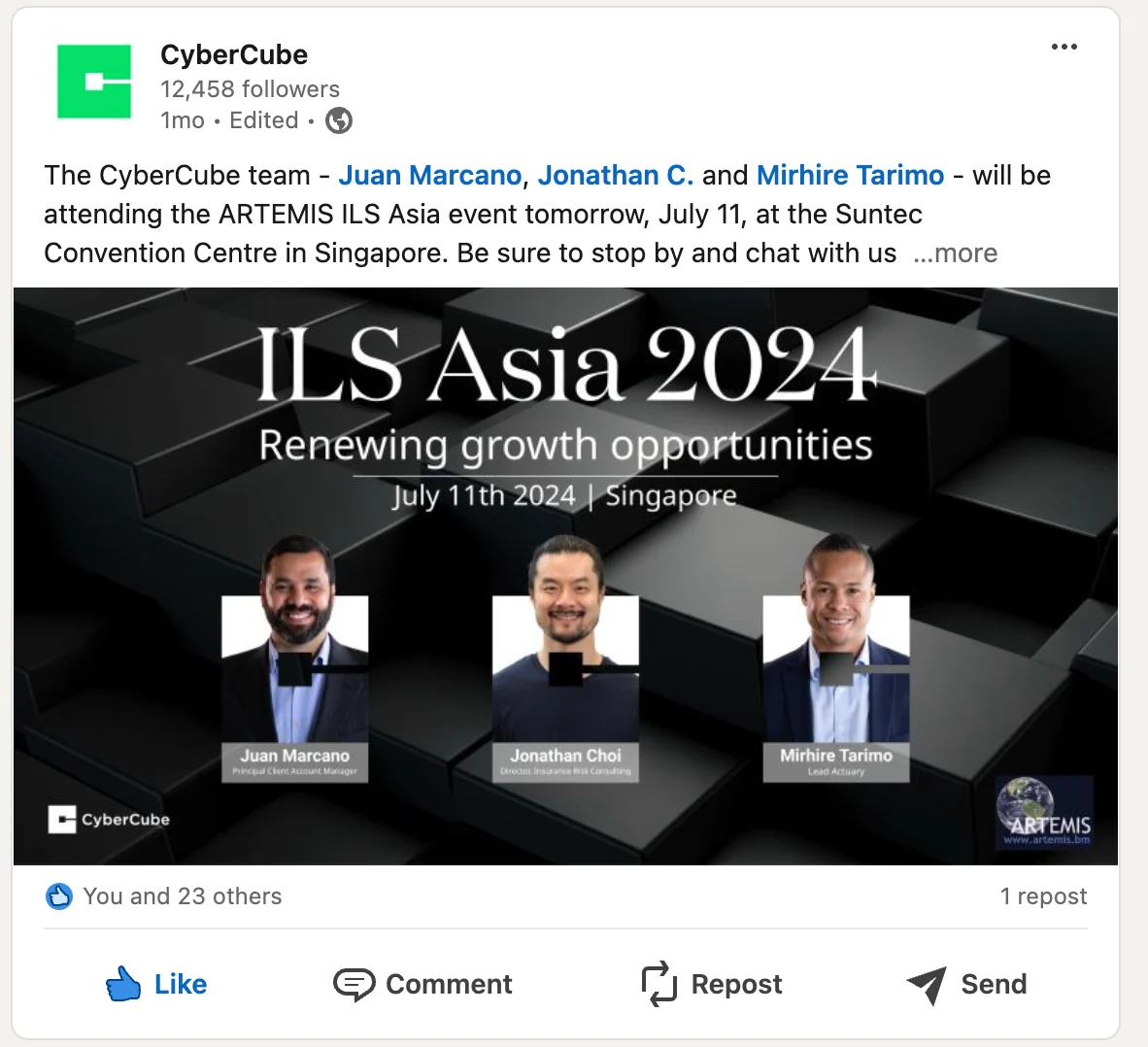 CyberCube ILS Asia 2024 event graphic with speaker portraits.